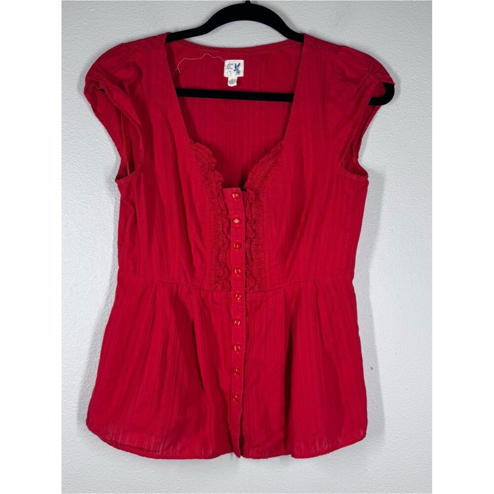 Anthropologie Edme & Esyllte Y2K Babydoll Top Empire Waist Blouse Red Size 8